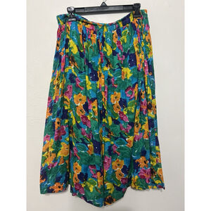 Vintage Blue Cabana Colorful Cotton‎ Tropical Peasant Skirt L Single Stitch